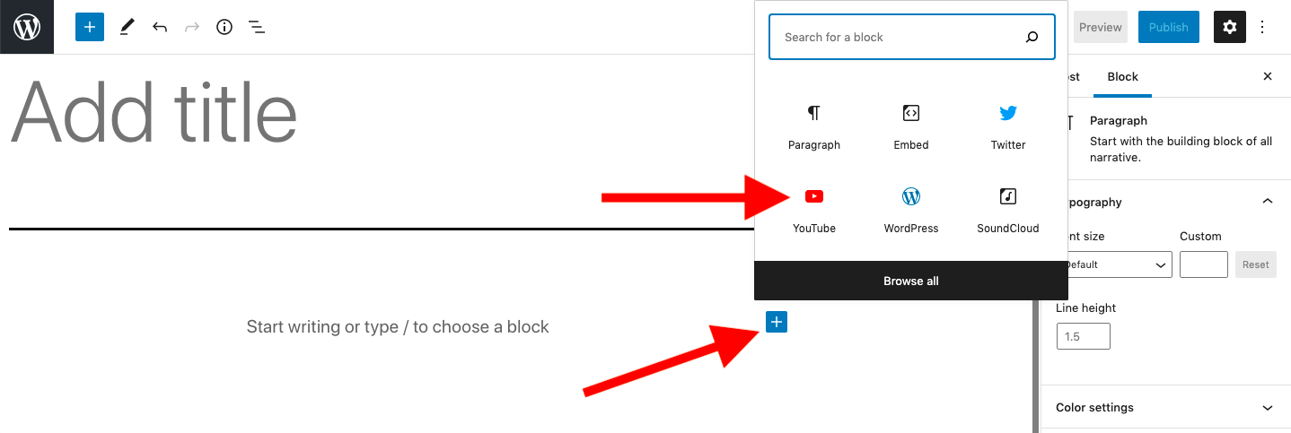 Adding the WordPress YouTube block