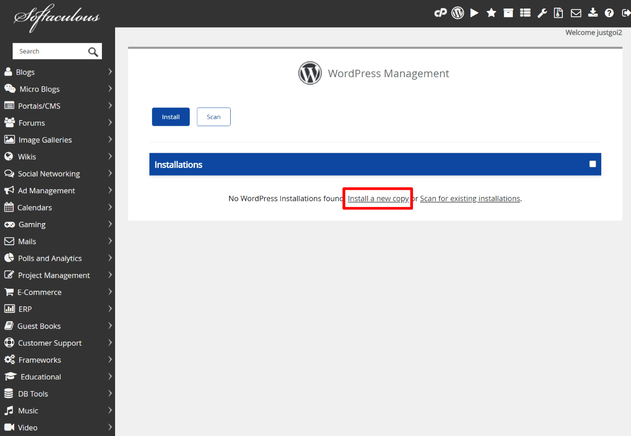 How to install WordPress using Softaculous