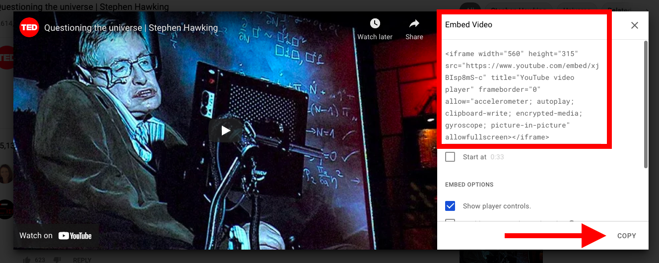 Copying Youtube embed ifram code