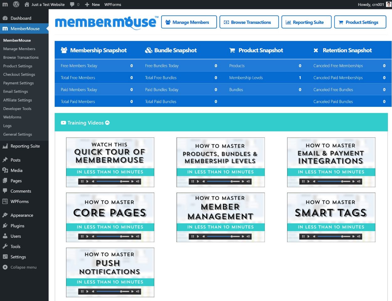 Main dashboard