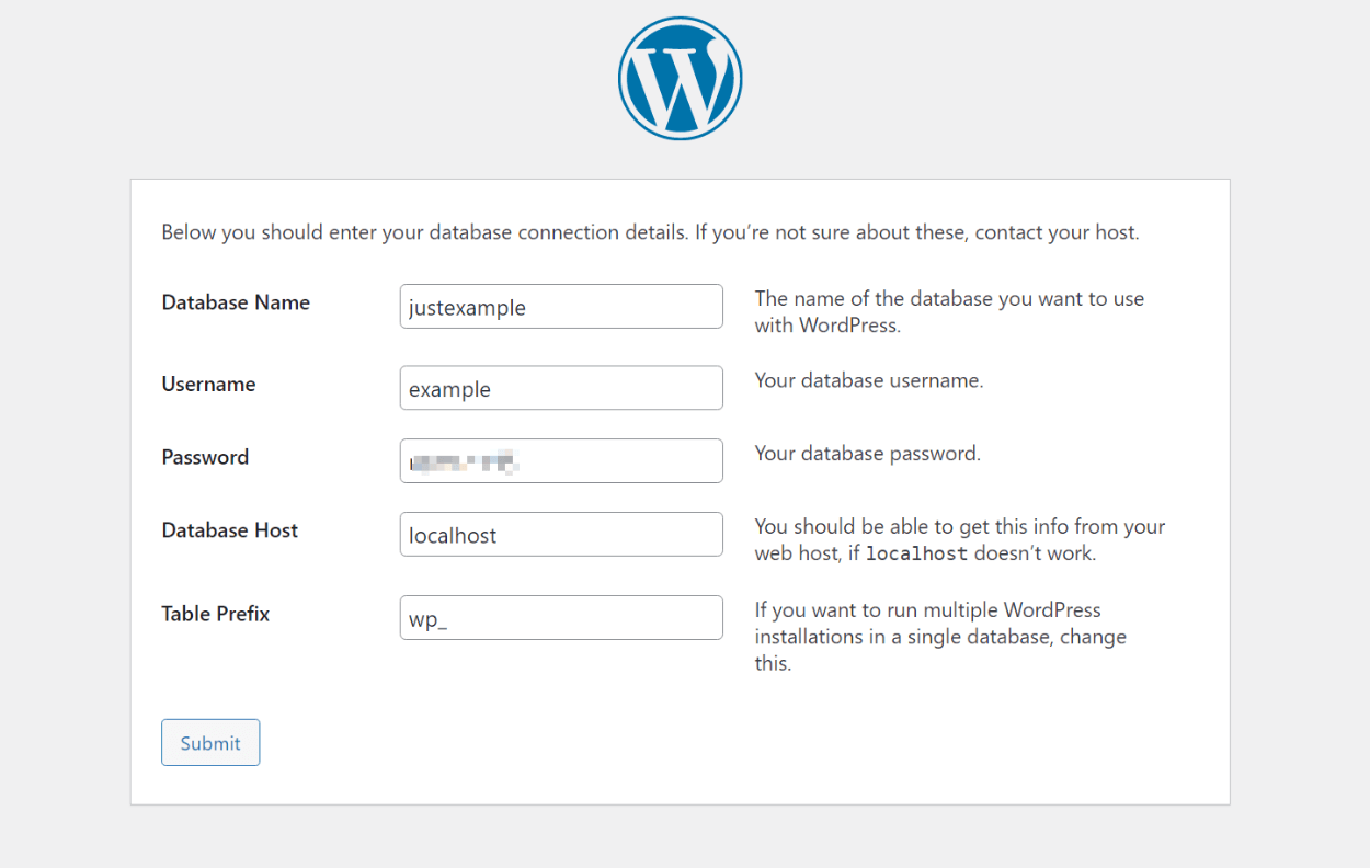 Enter database details