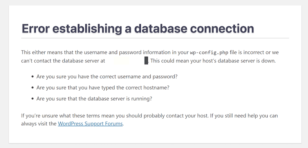 The Error Establishing a Database Connection error.