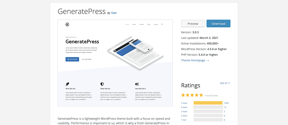 The GeneratePress theme.