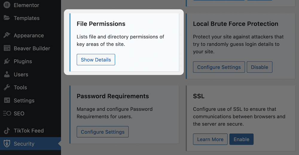 The File Permissions panel.