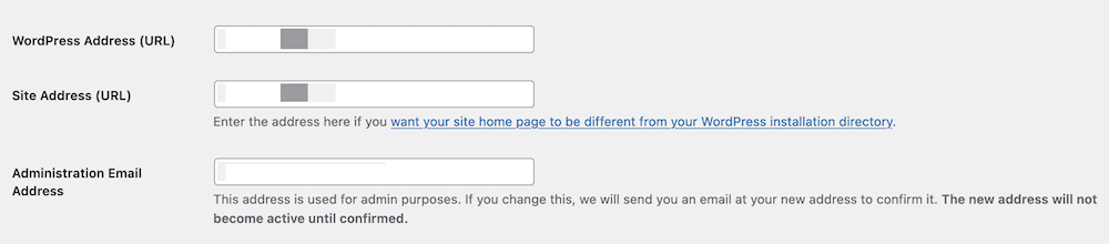 The WordPress Address fields.