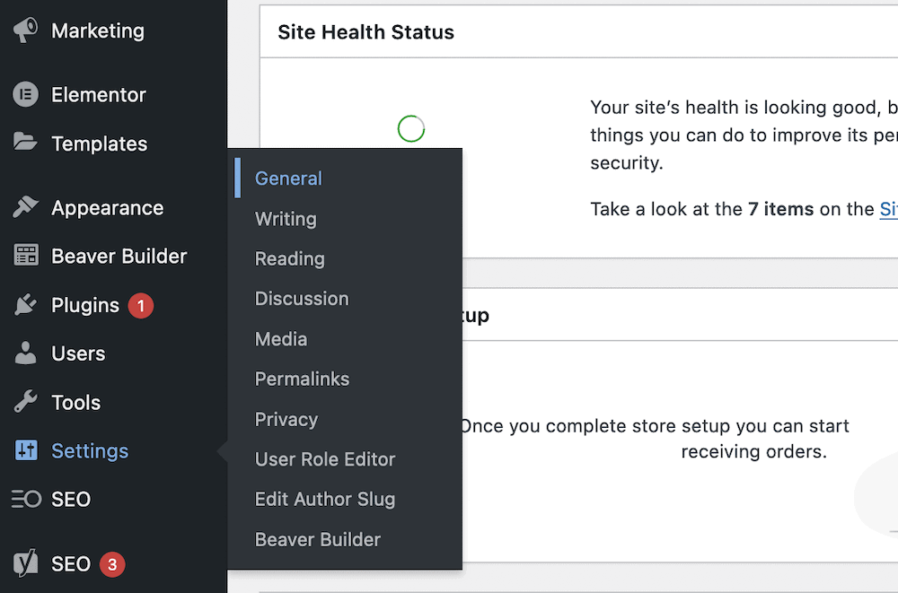 The Settings link within WordPress.