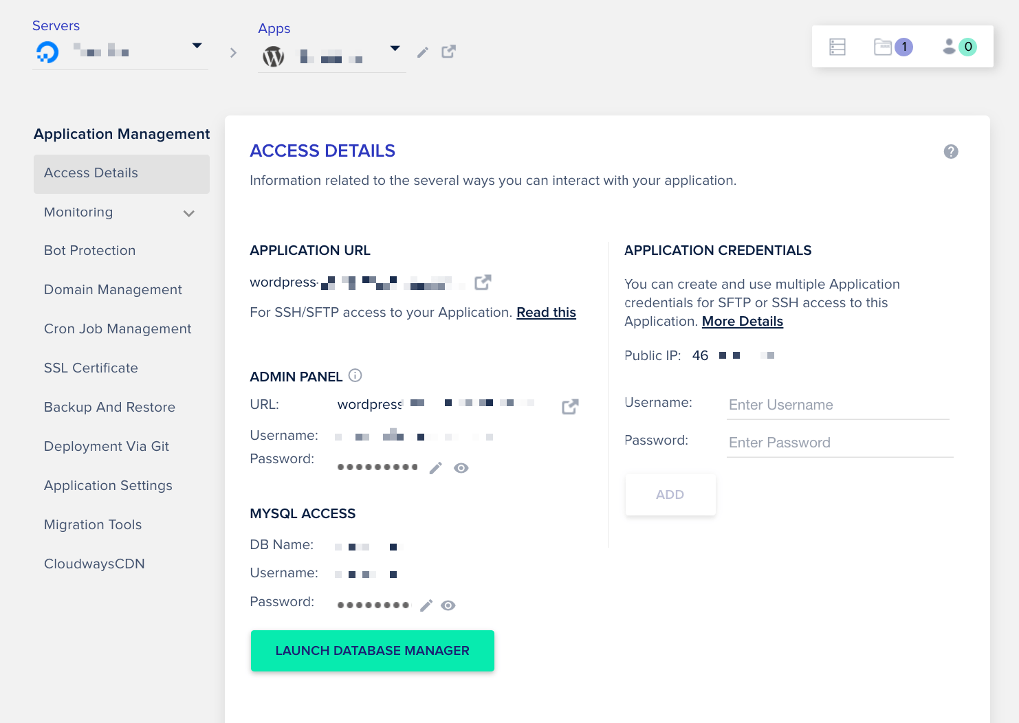 cloudways WordPress dashboard