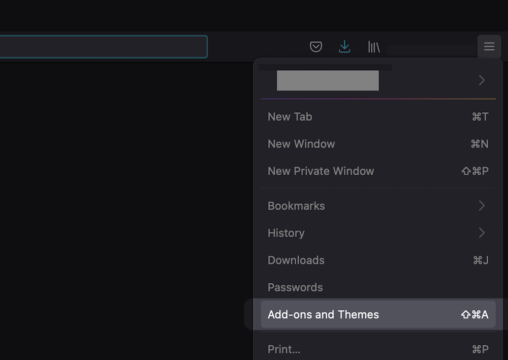 The Add-ons and Themes option within Firefox.