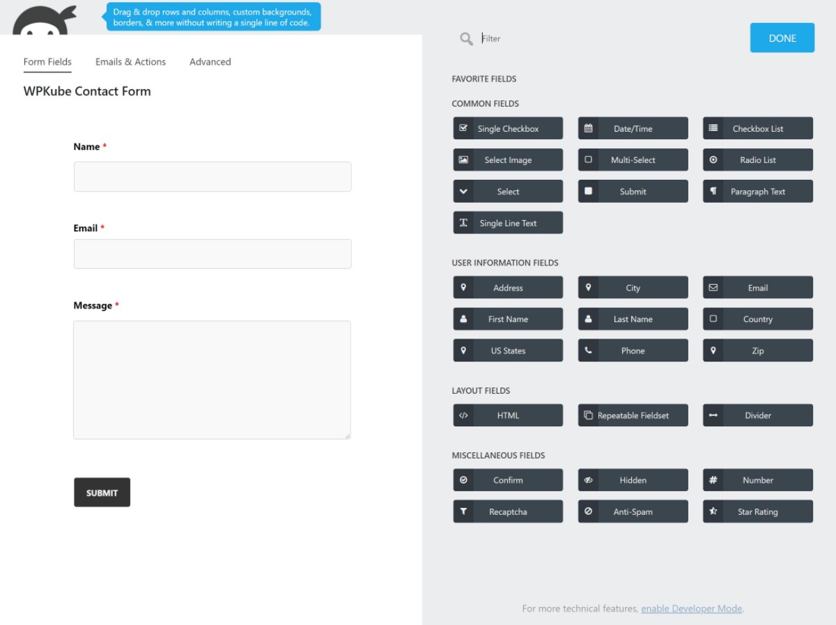 Ninja Forms interface