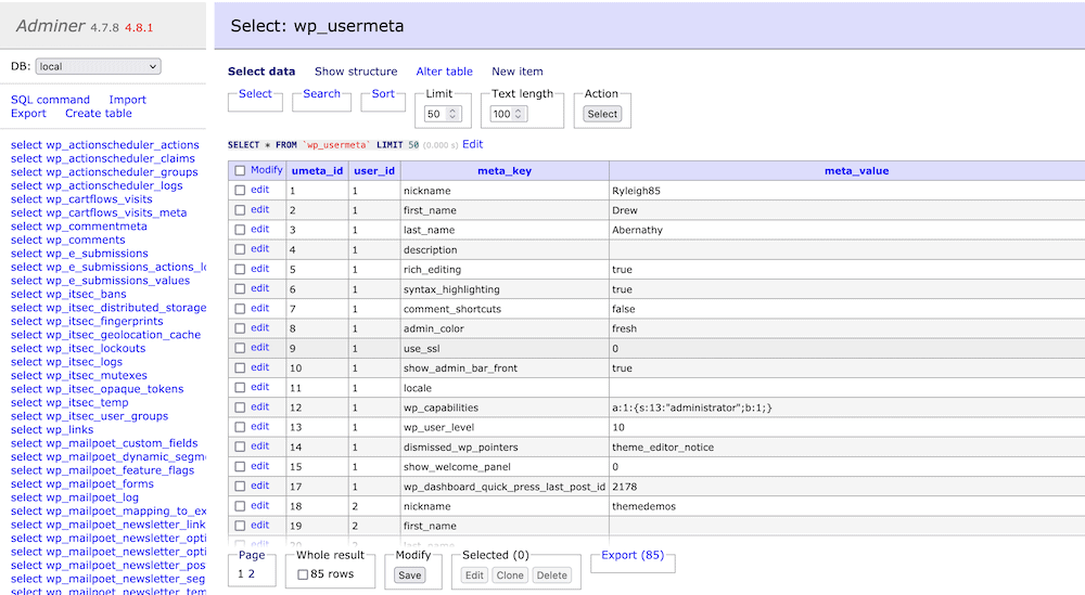 The wp_usermeta table.