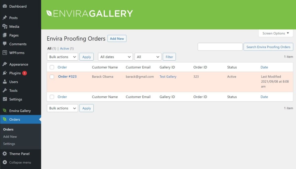 Envira Gallery proofing orders