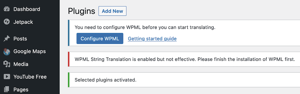 The Configure WPML button.