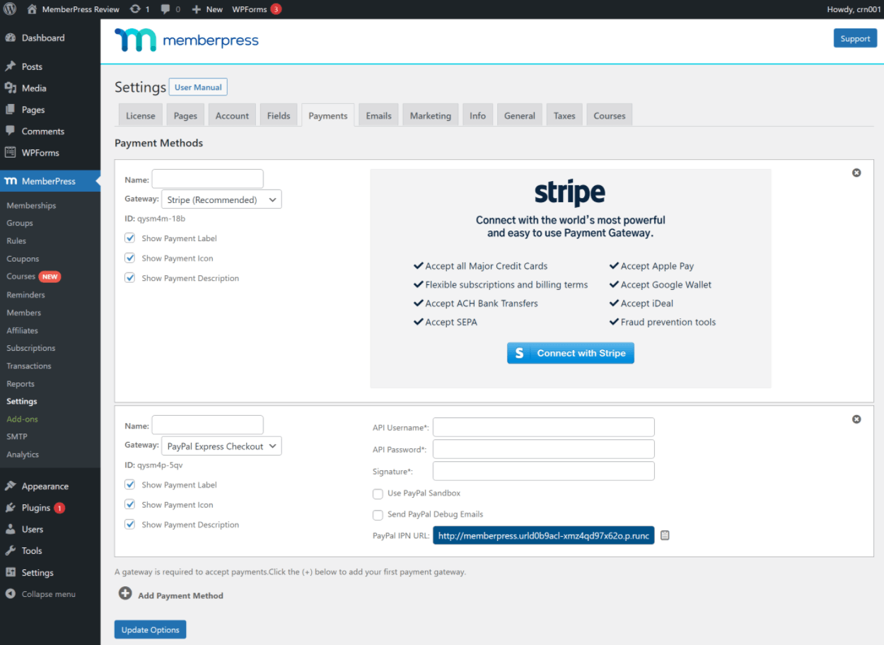 MemberPress payment options