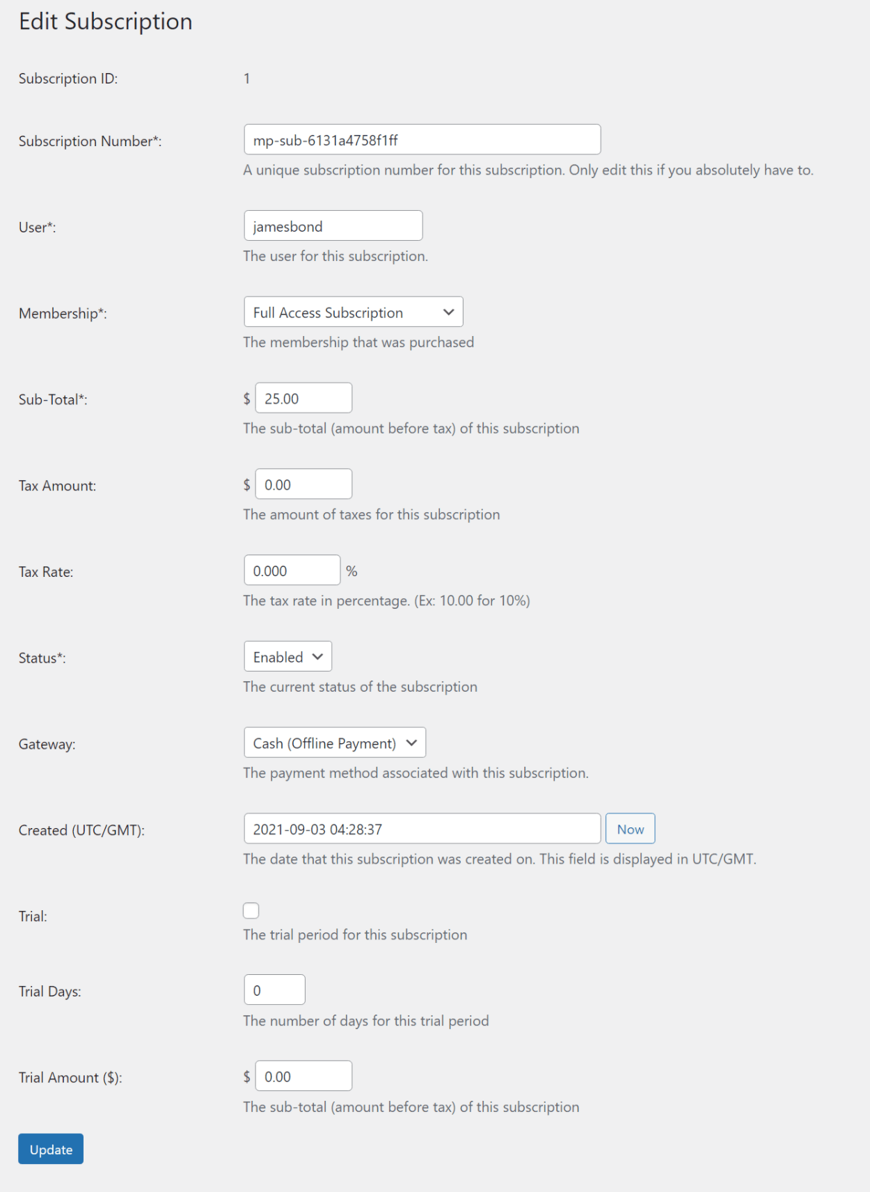 Creating a subscription