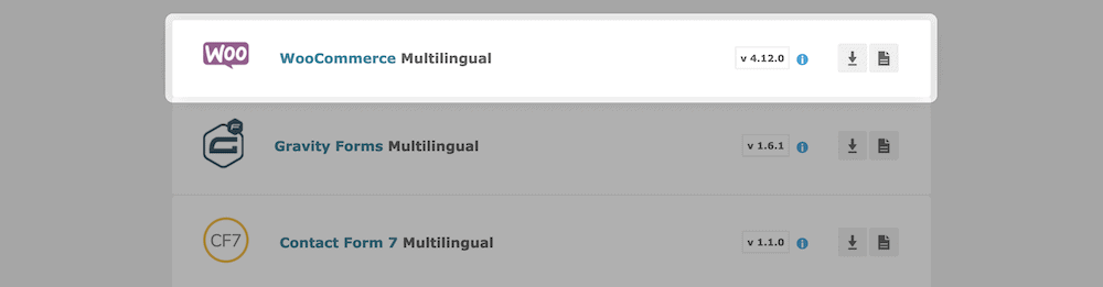 Downloading the WooCommerce Multilingual component.