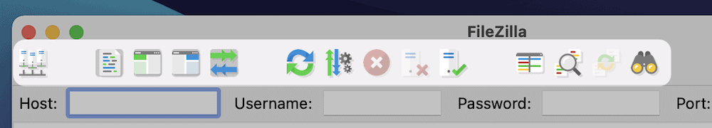 The FileZilla toolbar.