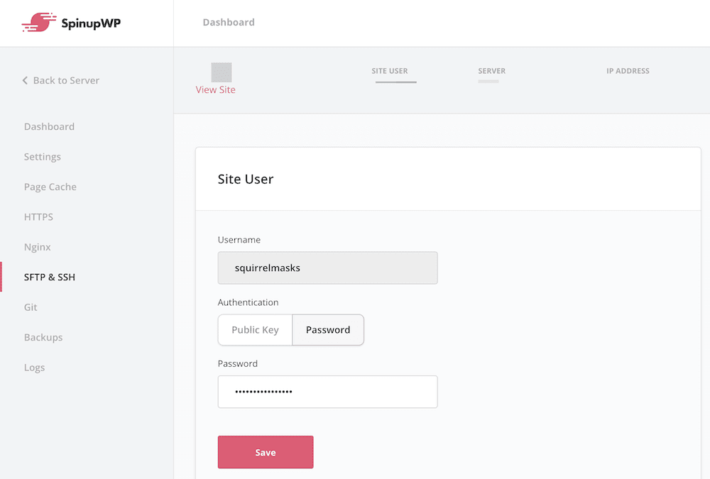 SpinupWPs SFTP options.