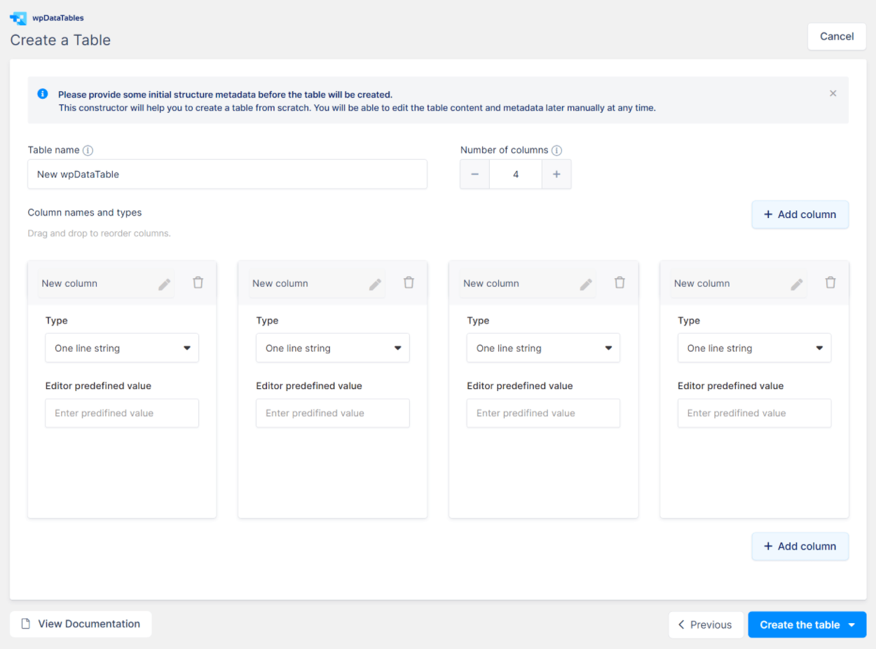 wpDataTables review of manually creating a table