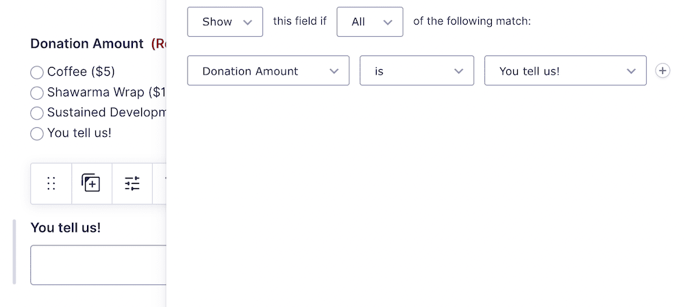 Setting the conditional logic fields.