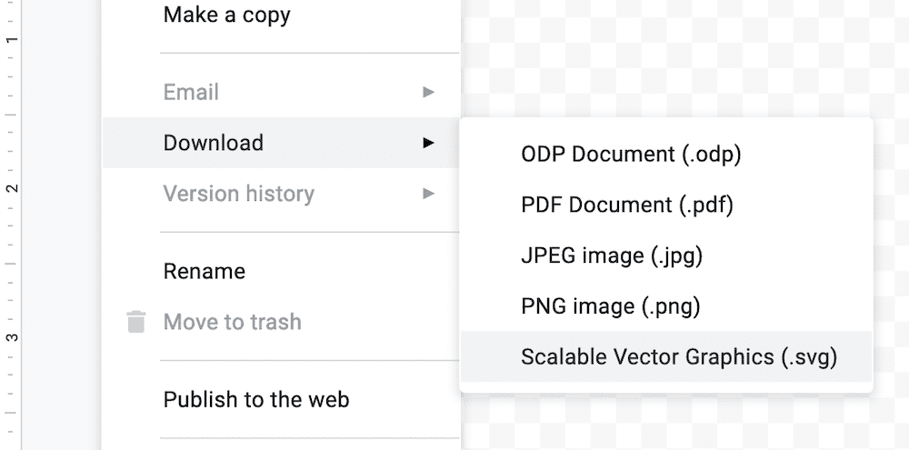 The Scalable Vector Graphics option within Google Drawing.