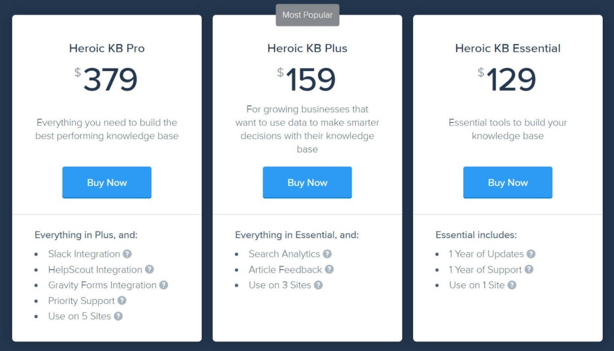 Heroic Knowledge Base pricing