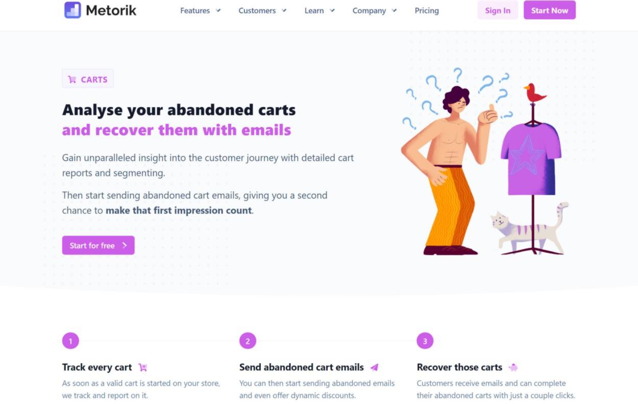 Metorik abandoned cart email feature