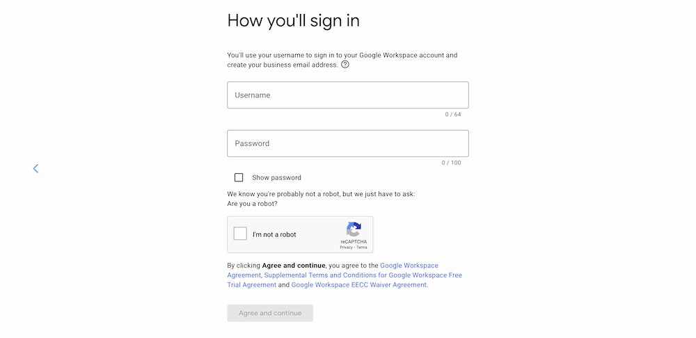 Creating sign-in credentials for your Workspace account.