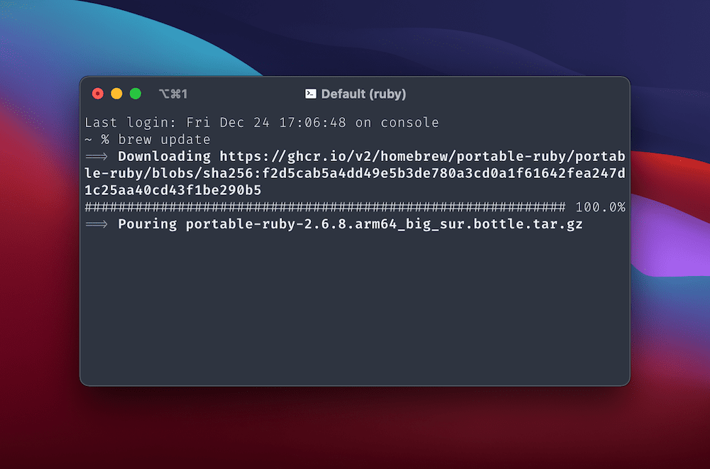 How to Use Laravel Valet for Local WordPress Development on macOS 2 The Terminal, showing a Homebrew update in progress.
