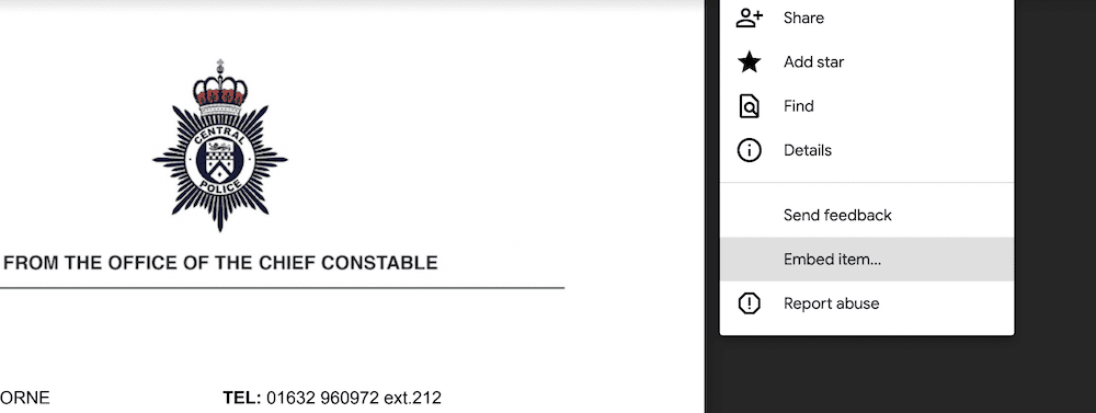 How to Embed PDF Files in WordPress 3 The Embed item… option in Google Drive.