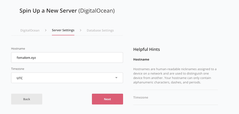 Setting a hostname and timezone for your site within SpinupWP.