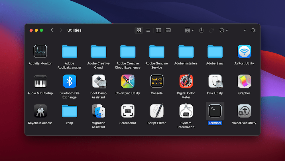 The Utilities folder on macOS.