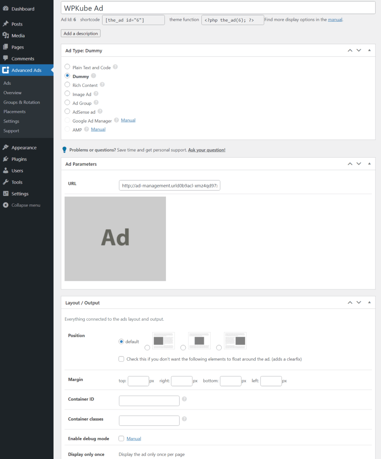 Advanced Ads WordPress ad management interface