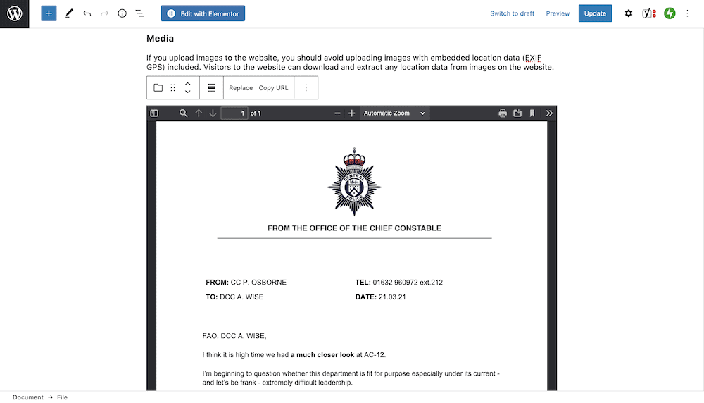 How to Embed PDF Files in WordPress 9 An embed using the File Block.