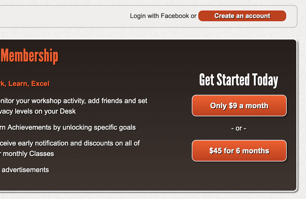 A site showing a monthly subscription, and a six-monthly one.