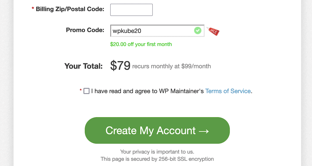 Adding a promo code to WP Maintainer's checkout page.
