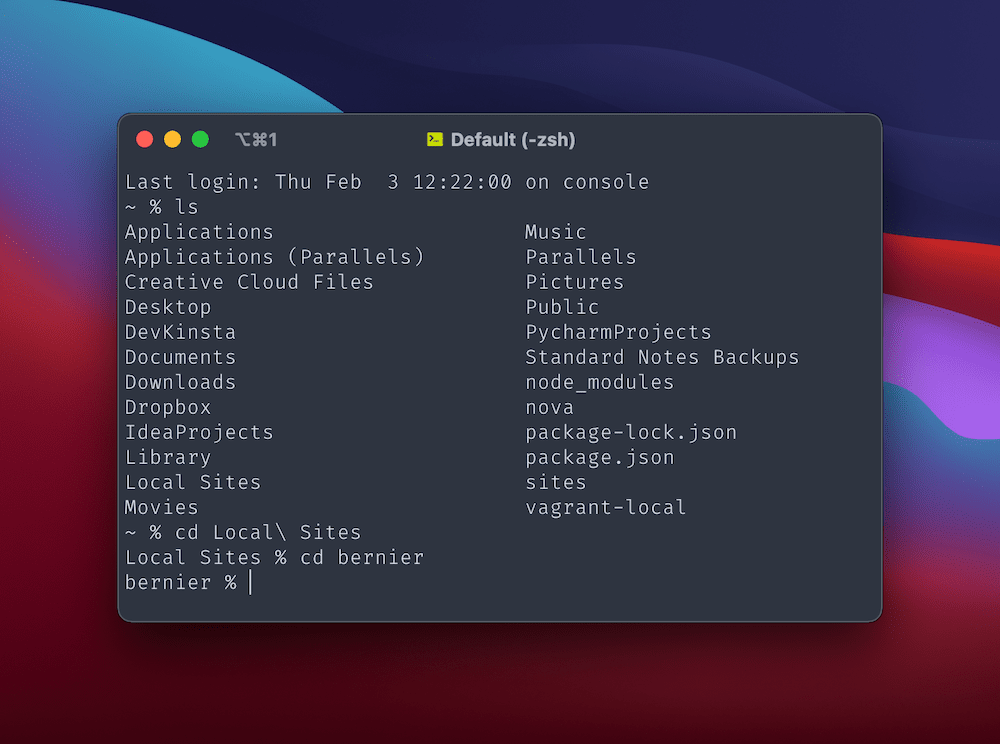 Navigating to a local folder using the Terminal and command line.