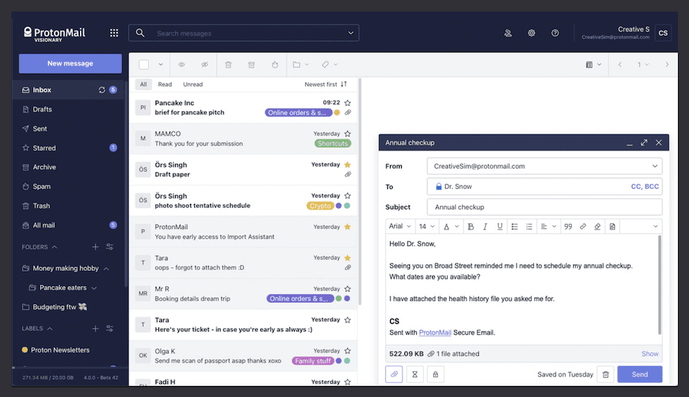 The ProtonMail interface.