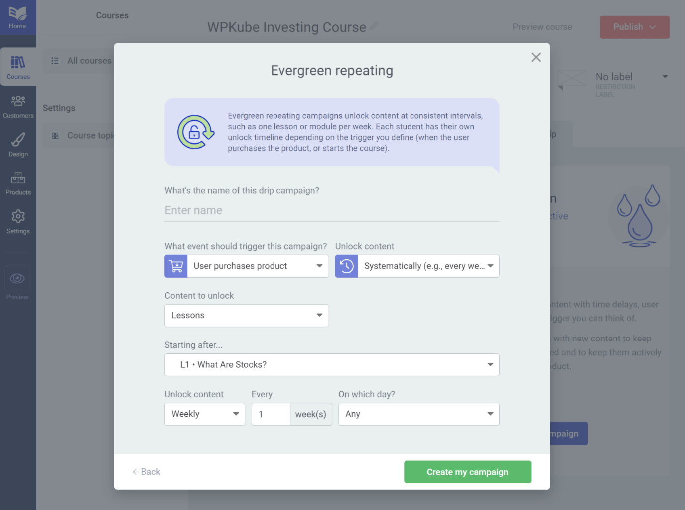 Customizing the drip schedule