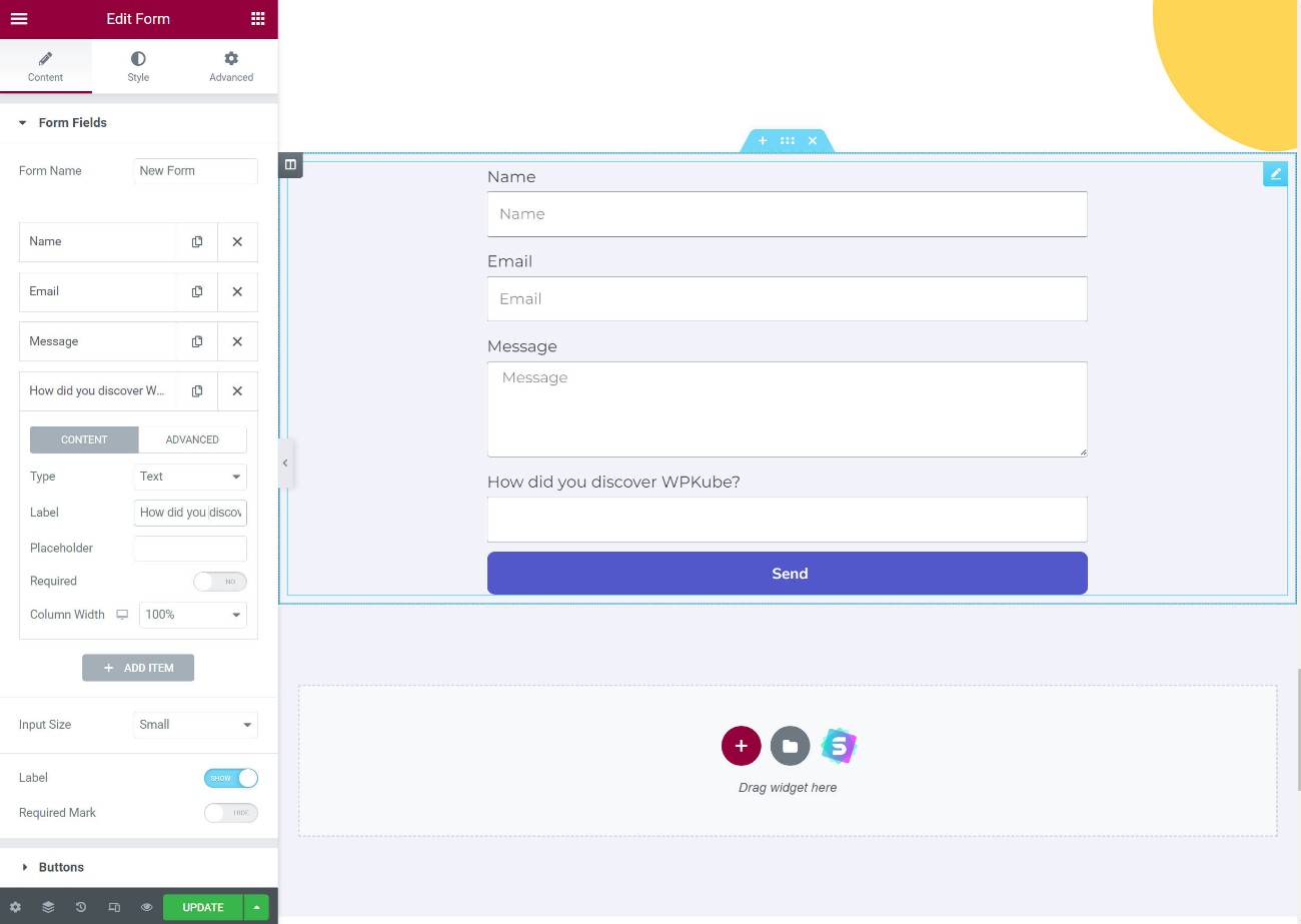 Elementor Form widget