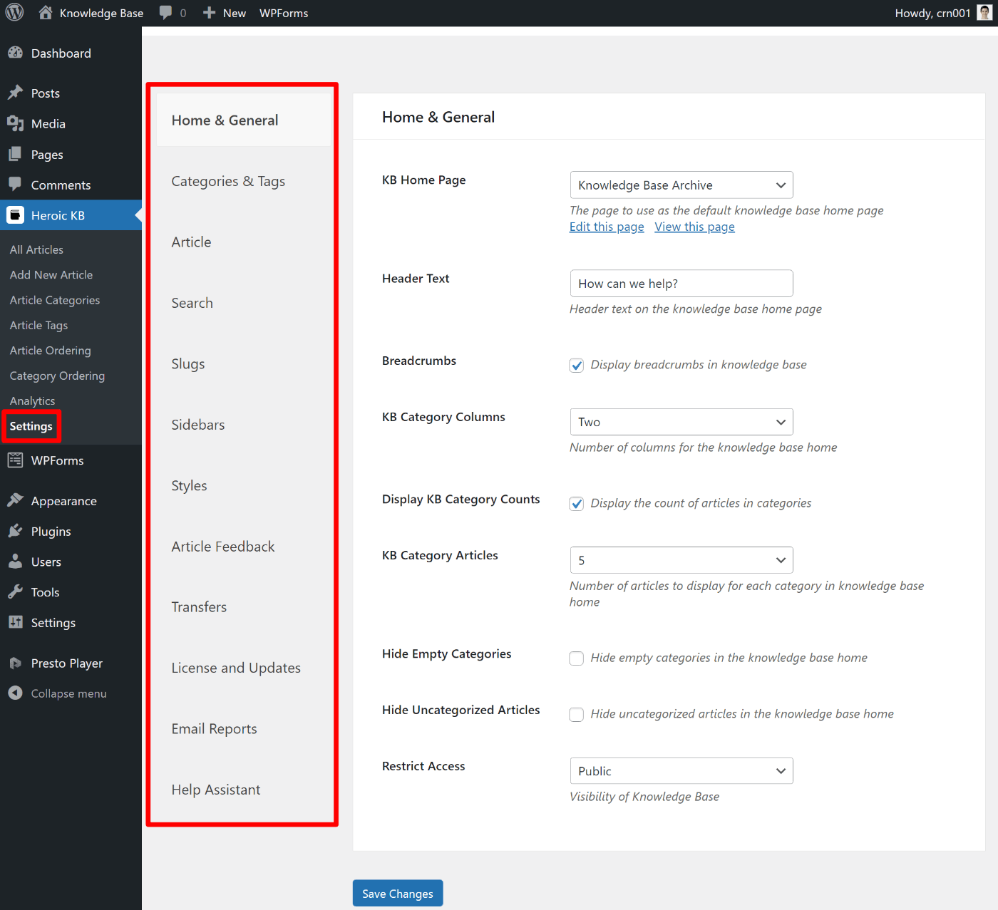 Heroic Knowledge Base detailed settings