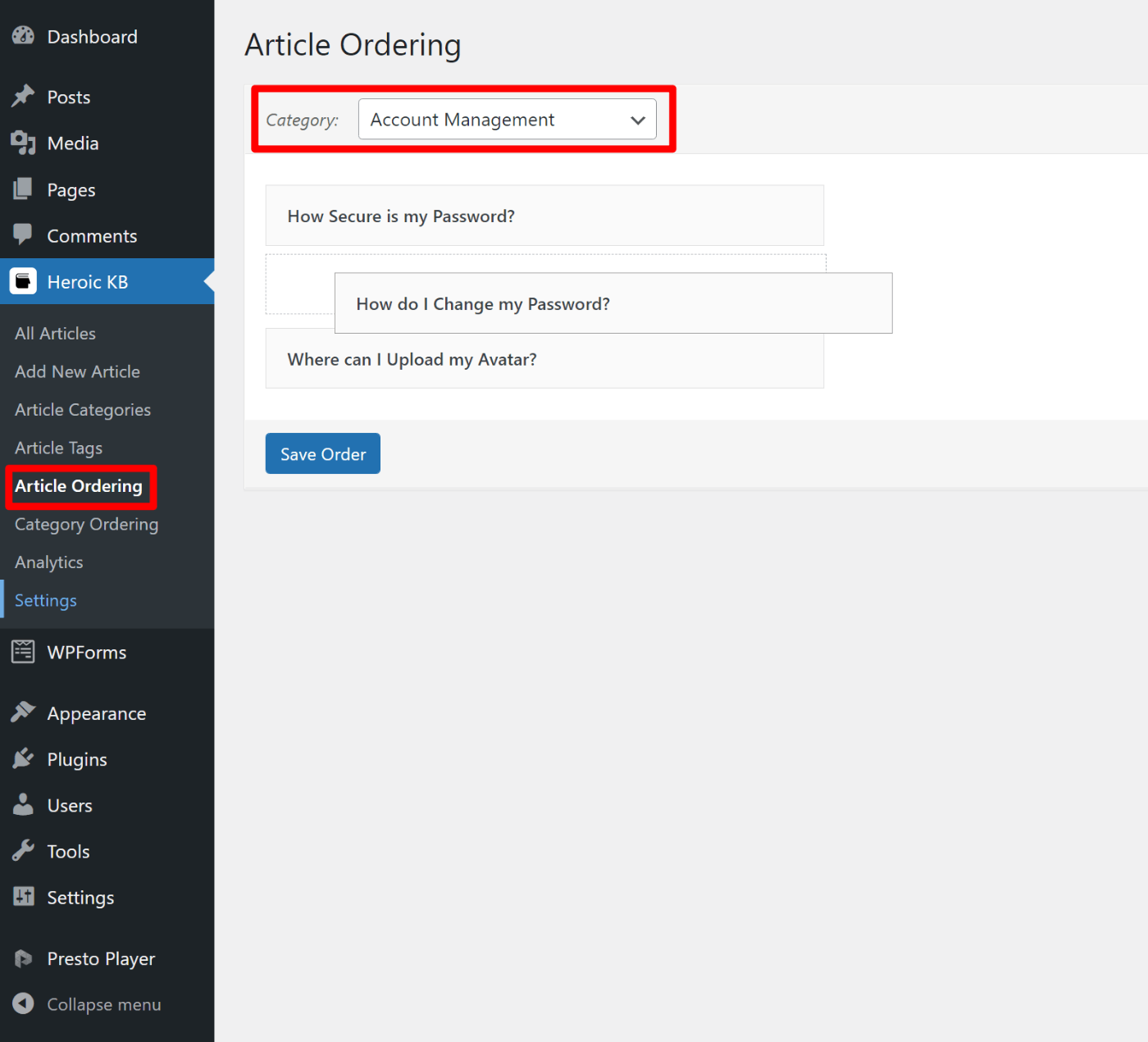 Changing article order