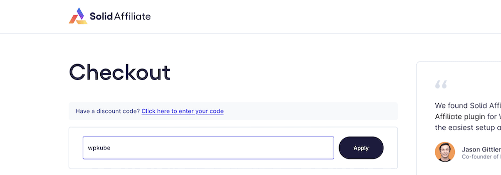 Adding a coupon code to the Solid Affiliate website.