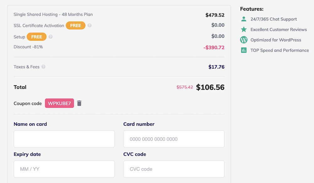 Adding a Hostinger coupon code to the checkout.