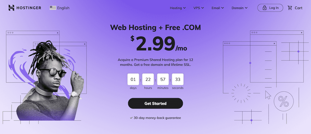 Hostinger's main splash screen to choose hosting.