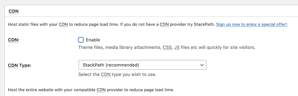 بخش CDN تنظیمات کلی حافظه پنهان W3.