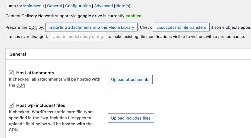 The dedicated CDN options within W3 Total Cache.