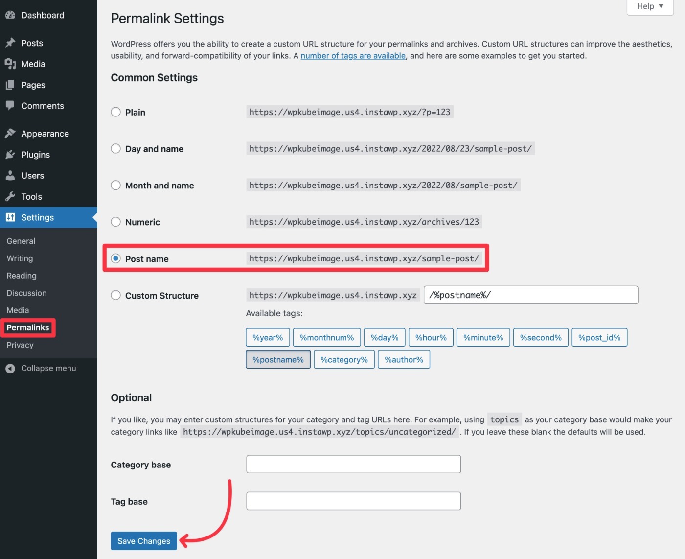 WordPress permalink structure