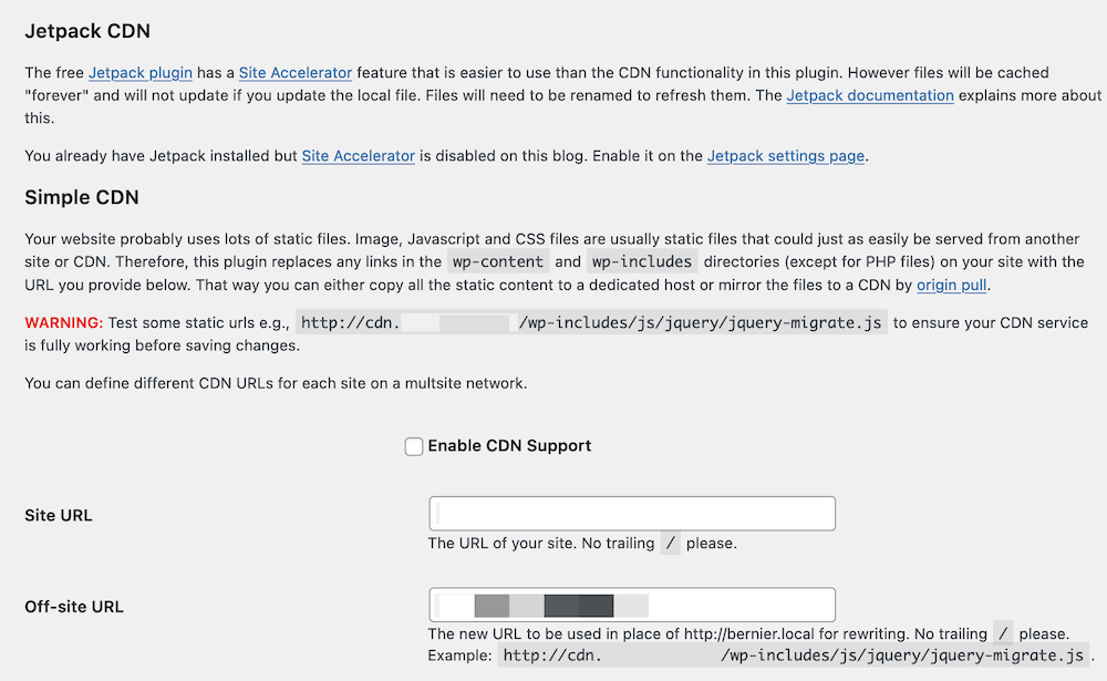 WP Super Cache's CDN options.