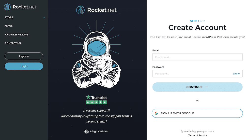 Creating account credentials for Rocket.net.