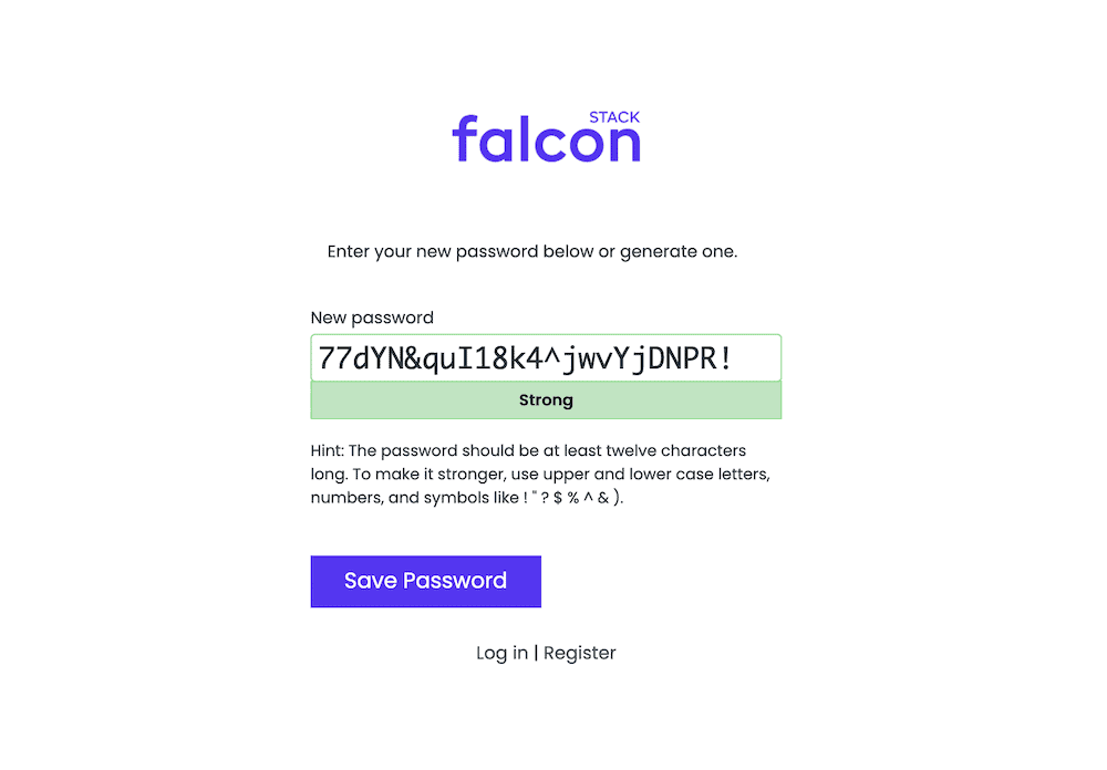 Setting a password in the FalconStack wizard.